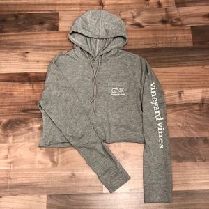Vineyard Vines Cropped Grey Hooded Longsleeve S